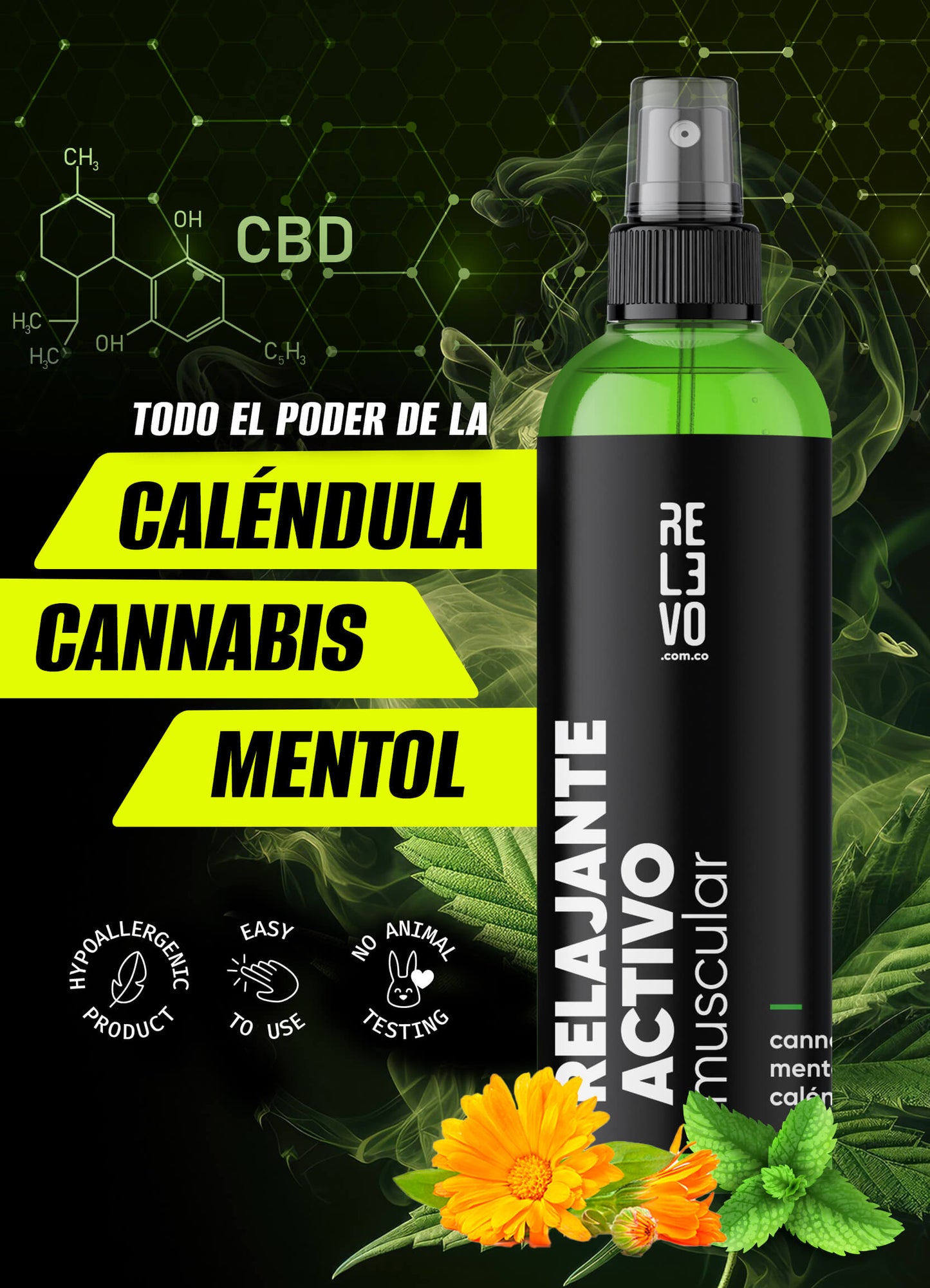 Relajante Muscular Avanzado Para Deportistas con Cannabis, Caléndula y Mentol - Efecto Analgésico y Duradero